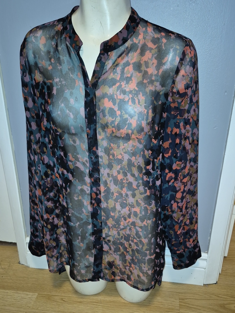 Halston Heritage Sheer Abstract Print Blouse - Black, Pink & Brown..size Xs